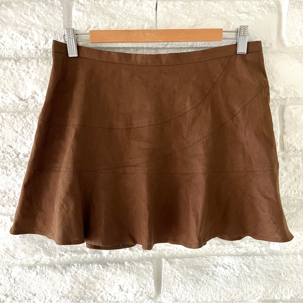 BCBGMaxAzria Brown Linen Cotton Blend Mini Skirt Size 6 D15